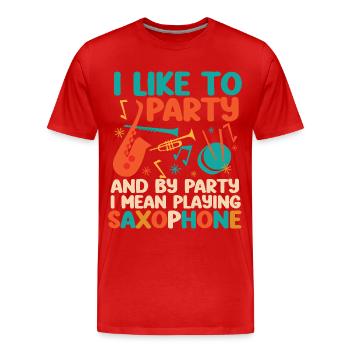 Saxophone J’aime faire la fête et par - T-shirt bio Premium Homme - rouge - Devant - Damien (186cm)