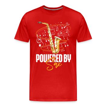 Saxophone Pun Powered By Sax - Men's Premium Organic T-Shirt - red - Front - Damien (186cm)