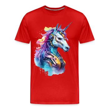 Futuristic Unicorn - Men's Premium Organic T-Shirt - red - Front - Damien (186cm)