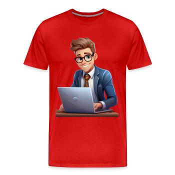 Employé de bureau travaillant sur un ordinateur portable - T-shirt bio Premium Homme - rouge - Devant - Damien (186cm)