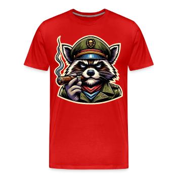 Raccoon Cigar Soldier - Men's Premium Organic T-Shirt - red - Front - Damien (186cm)