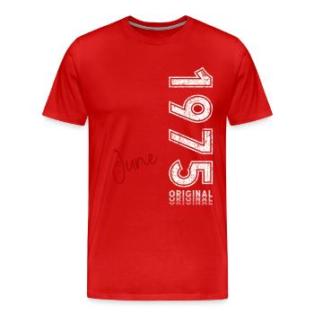 50e anniversaire Original juin 1975 - T-shirt bio Premium Homme - rouge - Devant - Damien (186cm)