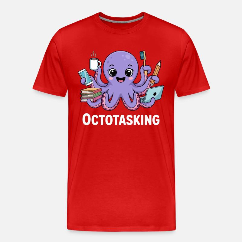 Octotasking Krake im Multitasking Modus - Männer Premium Bio T-Shirt - Rot