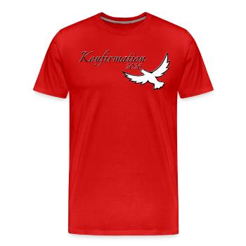 Confirmation 2026 Idées cadeaux Colombe Flying Up - T-shirt bio Premium Homme - rouge - Devant - Damien (186cm)