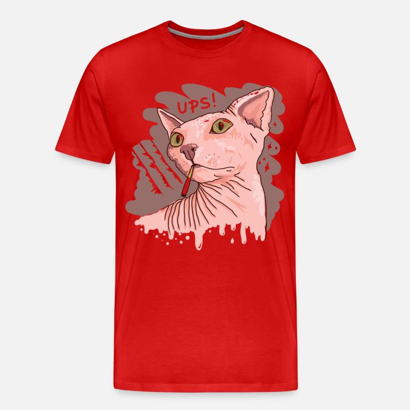 Sphynx Katze mit Zigarette - Männer Premium Bio T-Shirt - Rot