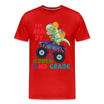 Ready to Crush 2nd Grade Dinosaur Monster Truck - Men's Premium Organic T-Shirt - red - Front - Damien (186cm)