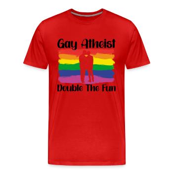 Gay LGBTQ Atheist Atheism Anti Religion Securalism - Men's Premium Organic T-Shirt - red - Front - Damien (186cm)