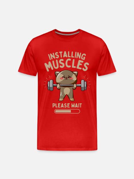 Funny Cat Fitness Krachttraining - Mannen premium biologisch T-shirt - rood