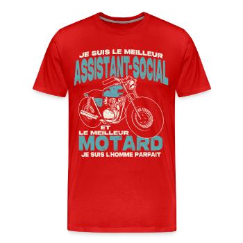 Le meilleur assistant-social et le meilleur motard - T-shirt bio Premium Homme - rouge - Devant - Damien (186cm)