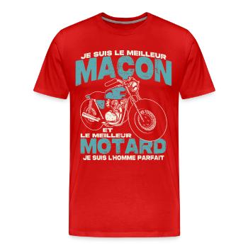 Le meilleur maçon et le meilleur motard - T-shirt bio Premium Homme - rouge - Devant - Damien (186cm)