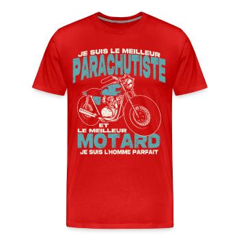Le meilleur parachutiste et le meilleur motard - T-shirt bio Premium Homme - rouge - Devant - Damien (186cm)