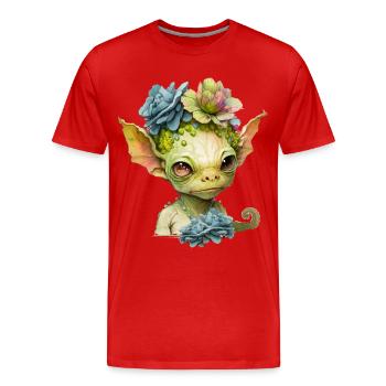 Mignon extraterrestre avec des fleurs - T-shirt bio Premium Homme - rouge - Devant - Damien (186cm)