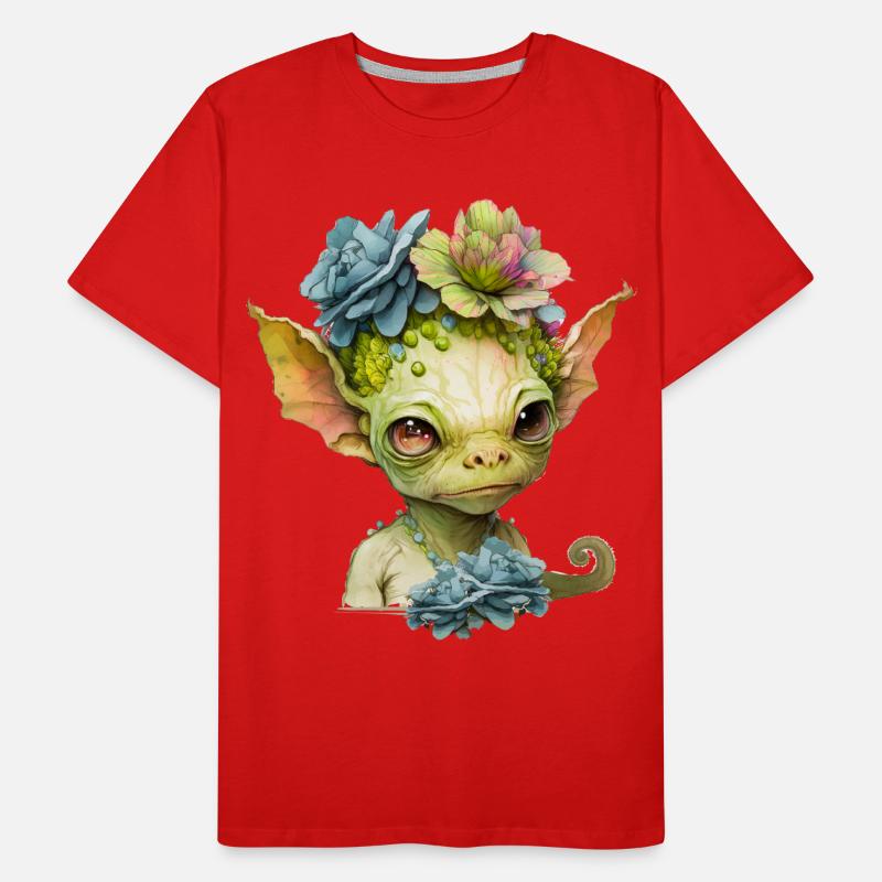 Niedlicher Alien mit Blumen Männer Premium Bio T-Shirt