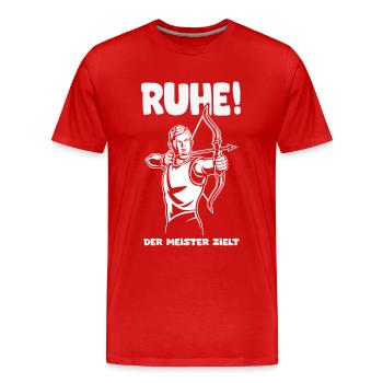 Ruhe! Der Meister zielt! Bogenschießen Bogensport - Männer Premium Bio T-Shirt - Rot - Vorne - Damien (186cm)
