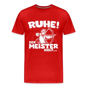 Ruhe! Der Meister zielt! Bogenschießen Bogensport - Männer Premium Bio T-Shirt - Rot - Vorne - Damien (186cm)