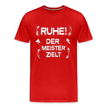 Ruhe! Der Meister zielt! Bogenschießen Bogensport - Männer Premium Bio T-Shirt - Rot - Vorne - Damien (186cm)