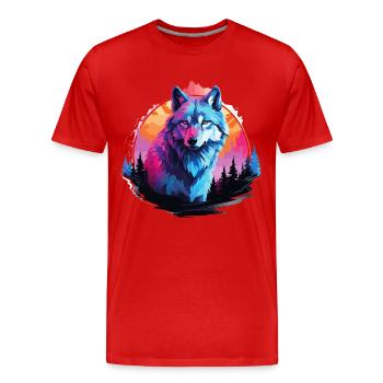 Loup Tête De Loup Loups Loup Pack Nature Néon Coloré - T-shirt bio Premium Homme - rouge - Devant - Damien (186cm)