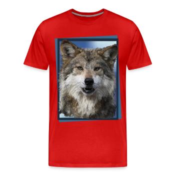 Wolf - Männer Premium Bio T-Shirt - Rot - Vorne - Damien (186cm)