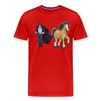 Personnage de conte de fées, conte de fées, épéiste, cheval, cheval - T-shirt bio Premium Homme - rouge - Devant - Damien (186cm)
