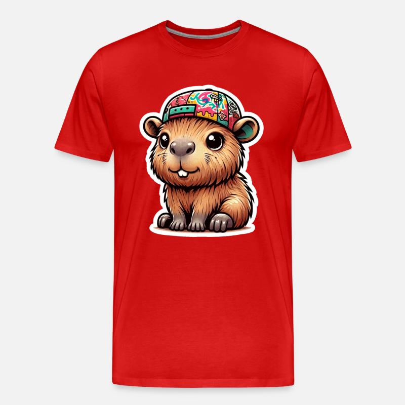 Capybara Mit Cap - Männer Premium Bio T-Shirt - Rot