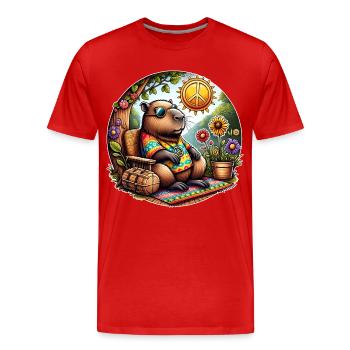 Capybara Hippie Peace - Männer Premium Bio T-Shirt - Rot - Vorne - Damien (186cm)