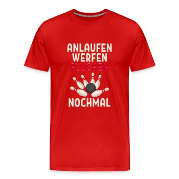 anlaufen werfen fluchen nochmal lustiges Bowling - Männer Premium Bio T-Shirt - Rot - Vorne - Damien (186cm)