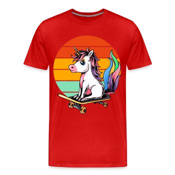 Licorne Skateboard Retro - T-shirt bio Premium Homme - rouge - Devant - Damien (186cm)