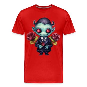 Funny vampire with roses - Men's Premium Organic T-Shirt - red - Front - Damien (186cm)