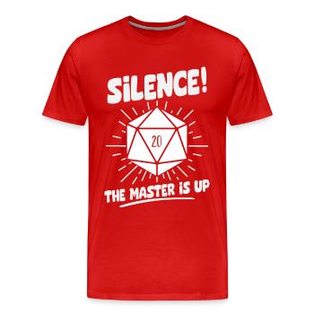 Silence! The Master Is Up D20 Cube - Men's Premium Organic T-Shirt - red - Front - Damien (186cm)