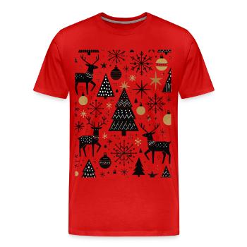 Skandinavische Weihnachtselemente und Winterbäume - Männer Premium Bio T-Shirt - Rot - Vorne - Damien (186cm)