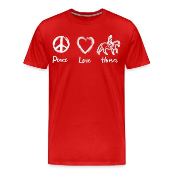 Peace Love Horses - Männer Premium Bio T-Shirt - Rot - Vorne - Damien (186cm)