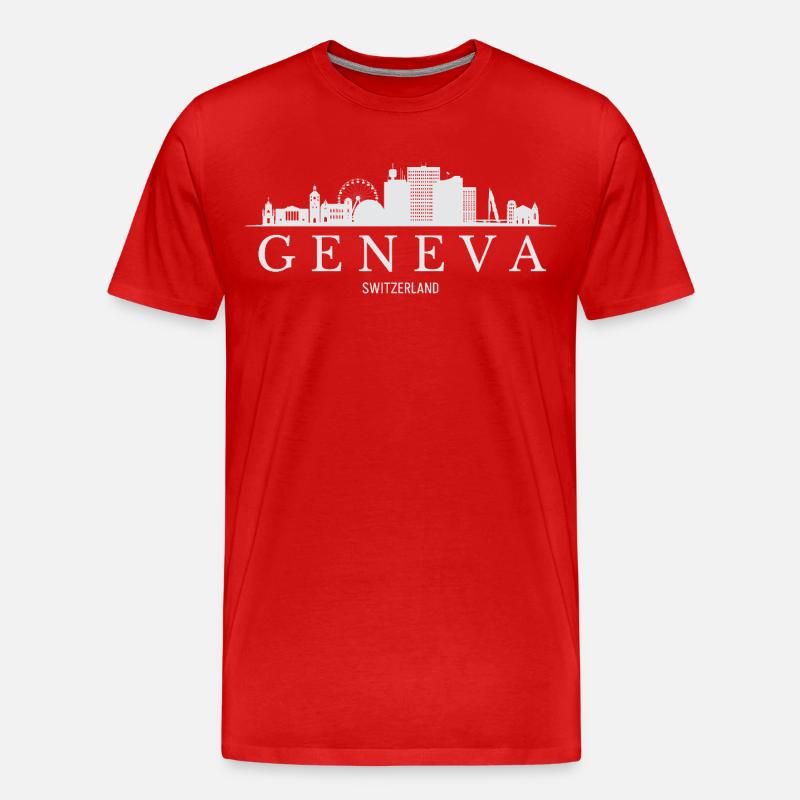 Genfer Skyline, Genf, Schweiz - Männer Premium Bio T-Shirt - Rot