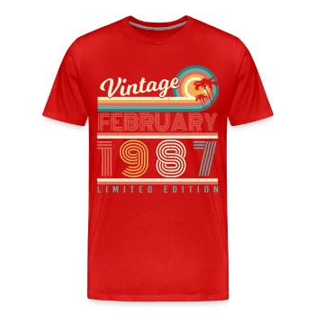 Né en février 1987 Retro - T-shirt bio Premium Homme - rouge - Devant - Damien (186cm)