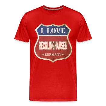Recklinghausen Deutschland I Love Vintage Retro - Männer Premium Bio T-Shirt - Rot - Vorne - Damien (186cm)