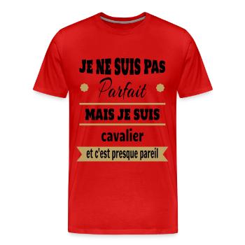 Cadeau pas parfait mais cavalier cheval - T-shirt bio Premium Homme - rouge - Devant - Damien (186cm)