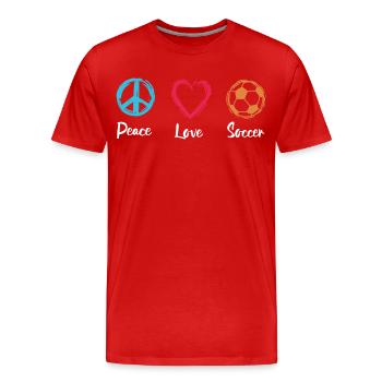Frieden Liebe Fußball - Männer Premium Bio T-Shirt - Rot - Vorne - Damien (186cm)