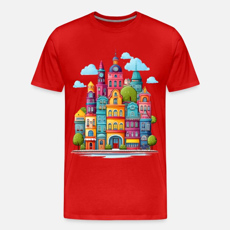 Farbenfrohe Stadt - Männer Premium Bio T-Shirt - Rot