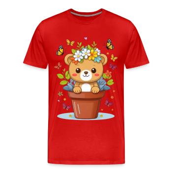 Ours en peluche mignon dans un pot de fleurs - T-shirt bio Premium Homme - rouge - Devant - Damien (186cm)