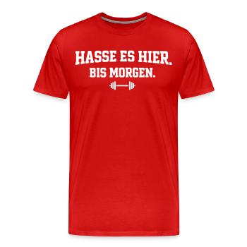 Hasse Es Hier Bis Morgen Bodybuilding Statement - Männer Premium Bio T-Shirt - Rot - Vorne - Damien (186cm)