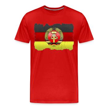 DDR Wappen auf Deutschlandfahne in Stein - Männer Premium Bio T-Shirt - Rot - Vorne - Damien (186cm)
