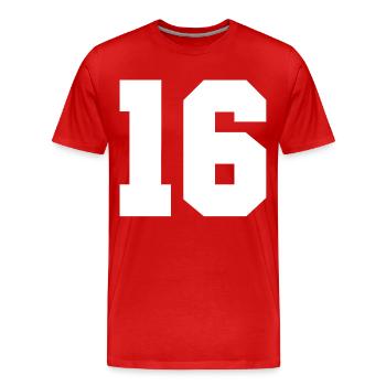 Zahl 16 - Männer Premium Bio T-Shirt - Rot - Vorne - Damien (186cm)