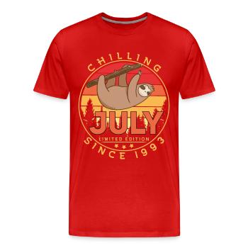 Juli 1993 Vintage Faultier - Männer Premium Bio T-Shirt - Rot - Vorne - Damien (186cm)