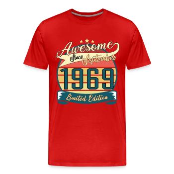 Né en septembre 1969 Vintage - T-shirt bio Premium Homme - rouge - Devant - Damien (186cm)