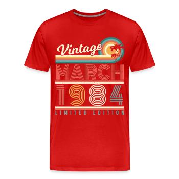 Né en mars 1984 Vintage - T-shirt bio Premium Homme - rouge - Devant - Damien (186cm)