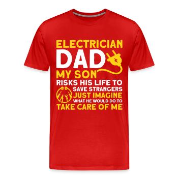 Sohn Vater Elektriker Vater Familie - Männer Premium Bio T-Shirt - Rot - Vorne - Damien (186cm)