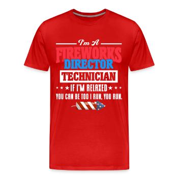 Drôle de feu d’artifice pyrotechnicien disant - T-shirt bio Premium Homme - rouge - Devant - Damien (186cm)