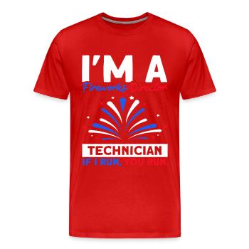 Drôle de feu d’artifice pyrotechnicien disant - T-shirt bio Premium Homme - rouge - Devant - Damien (186cm)