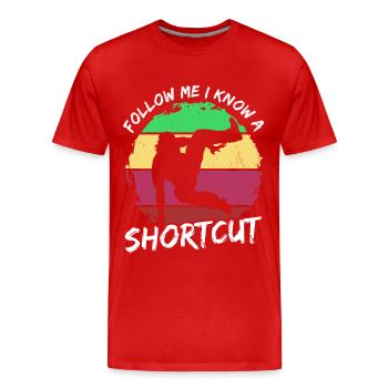 Parkour Suivez-moi, je connais un raccourci - T-shirt bio Premium Homme - rouge - Devant - Damien (186cm)