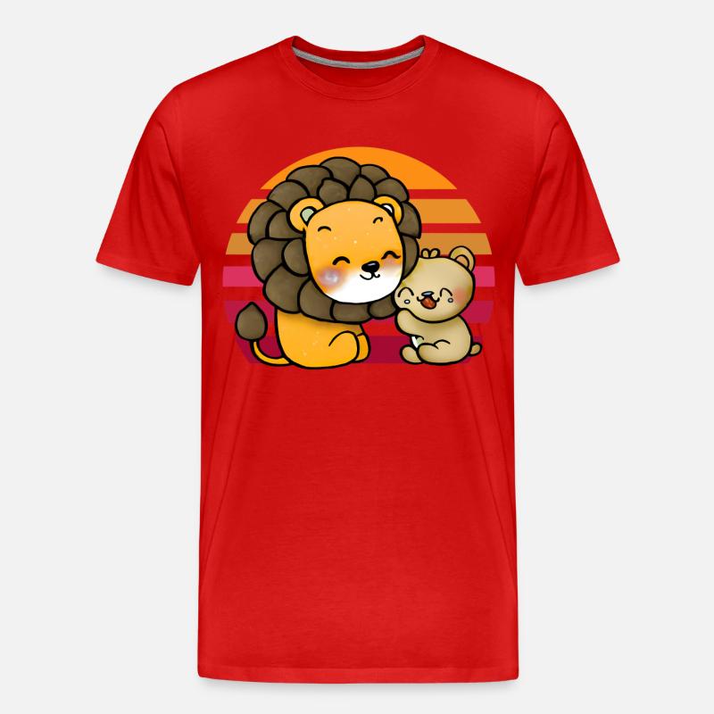 Löwe kuschelt Bär - Männer Premium Bio T-Shirt - Rot