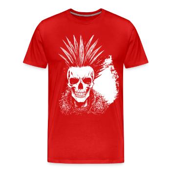 Crâne de fan d’horreur avec jeu de mots Mohawk Crazy Punkrocker - T-shirt bio Premium Homme - rouge - Devant - Damien (186cm)